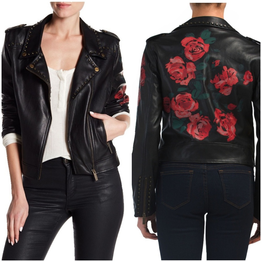 Sanctuary Rose Floral Studded Vegan Leather Jacket